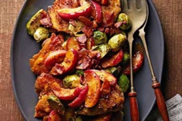 Cider-Braised Chicken, Brussels Sprouts and Apples